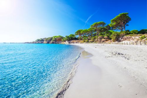 La plage de Palombaggia en Corse avec ses eaux limpides