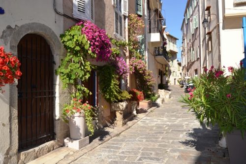 Une rue du vieux quartier de Cannes Le Suquet pendant l't