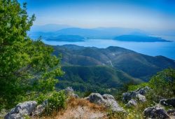 Panorama de Corfou depuis le Mont Pantokrator, le point culminant de l'le